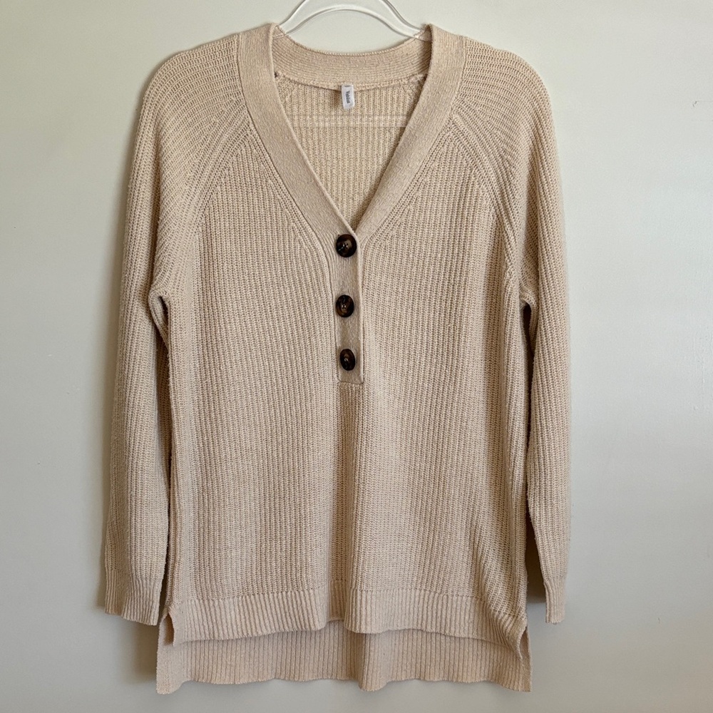 Wishlist - Cream V-Neck Pullover Sweater with Button Accents